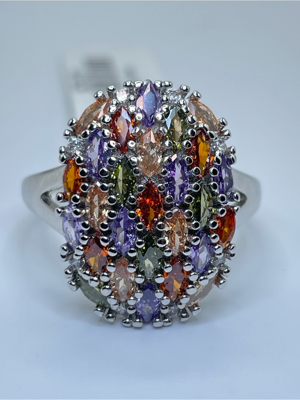 Swarovski Crystal Elements Multicolor Crystals Art Deco Statement Ring Sz 9